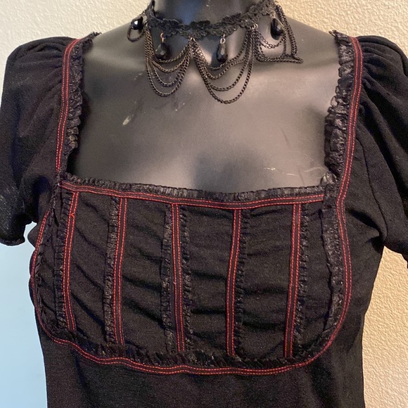 Exit💫 Sexy Lace Trimmed Breast Cupped Black Top - Picture 2 of 6